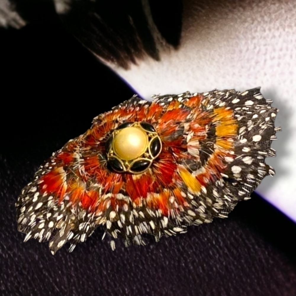 Vintage Lg Handcrafted Feather Barette